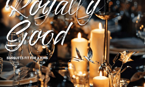 Magazine cover of banquet table with candles