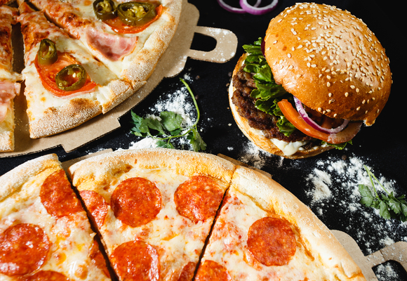 burger and pizzas